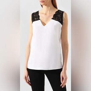 NWT ESCADA SPORT - White Linen Tank with double V-neck. 32 (XS) P2P is 17".